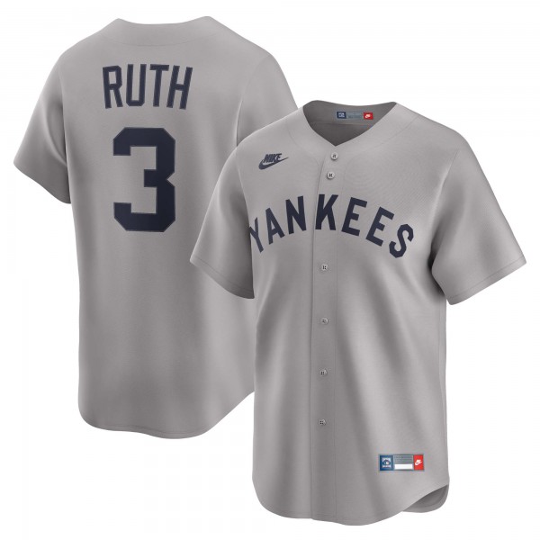 New York Yankees Babe Ruth Nike Gray Throwback Cooperstown Collection Limited Jersey