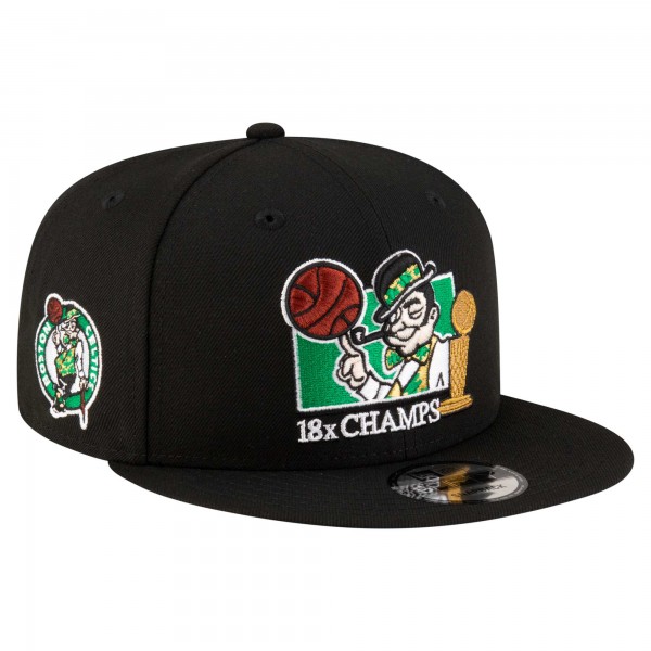 Бейсболка Boston Celtics New Era Black Lucky 18x Champs 9FIFTY Snapback