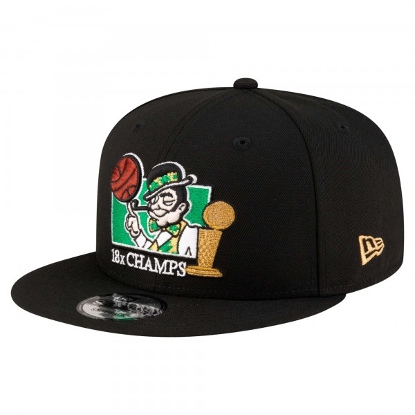 Бейсболка Boston Celtics New Era Black Lucky 18x Champs 9FIFTY Snapback