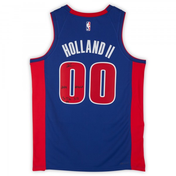Ron Holland II Detroit Pistons Autographed Fanatics Authentic Blue Nike Icon Edition Swingman Jersey with 2024 #5 Pick and To The 313 Inscriptions - Limited Editon #5/5