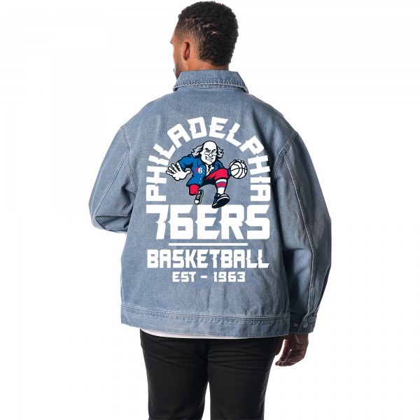 Unisex Philadelphia 76ers The Wild Collective Blue Coaches Full-Zip Denim Jacket