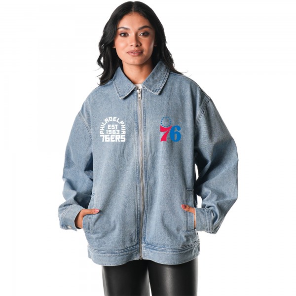 Unisex Philadelphia 76ers The Wild Collective Blue Coaches Full-Zip Denim Jacket