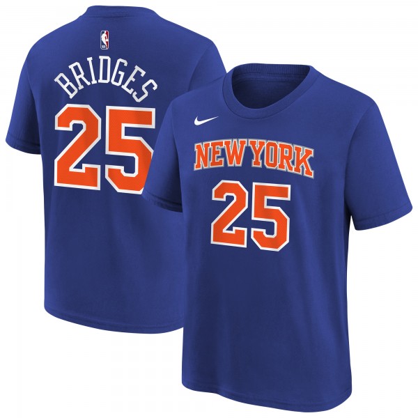 Подростковая New York Knicks Mikal Bridges Nike Blue Icon Name & Number T-Shirt
