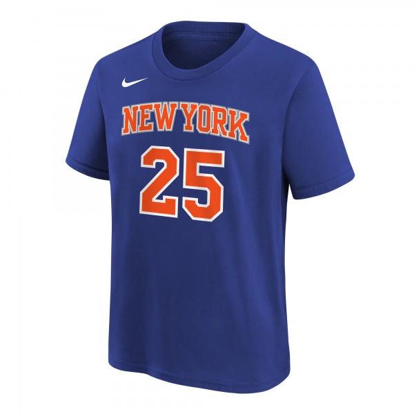 Подростковая New York Knicks Mikal Bridges Nike Blue Icon Name & Number T-Shirt