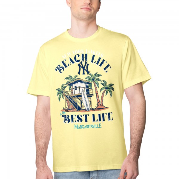 New York Yankees Margaritaville Yellow Beach Hut Graphic T-Shirt