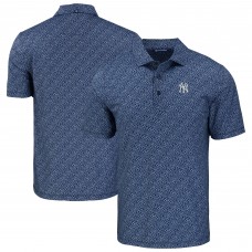 New York Yankees Cutter & Buck Navy Pike Eco Pebble Print Stretch Recycled Polo