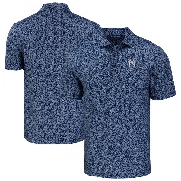 New York Yankees Cutter & Buck Navy Pike Eco Pebble Print Stretch Recycled Polo