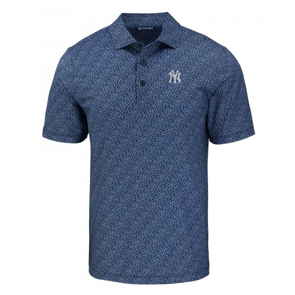 New York Yankees Cutter & Buck Navy Pike Eco Pebble Print Stretch Recycled Polo