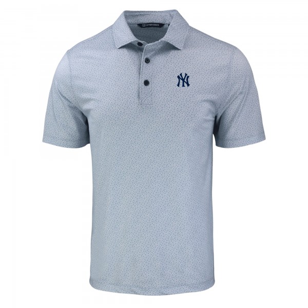 New York Yankees Cutter & Buck Gray Pike Eco Pebble Print Stretch Recycled Polo