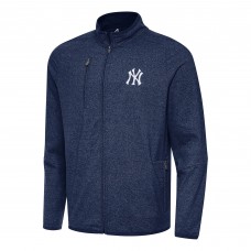 New York Yankees Antigua Heather Navy Hold-Up Tri-Blend Full-Zip Jacket