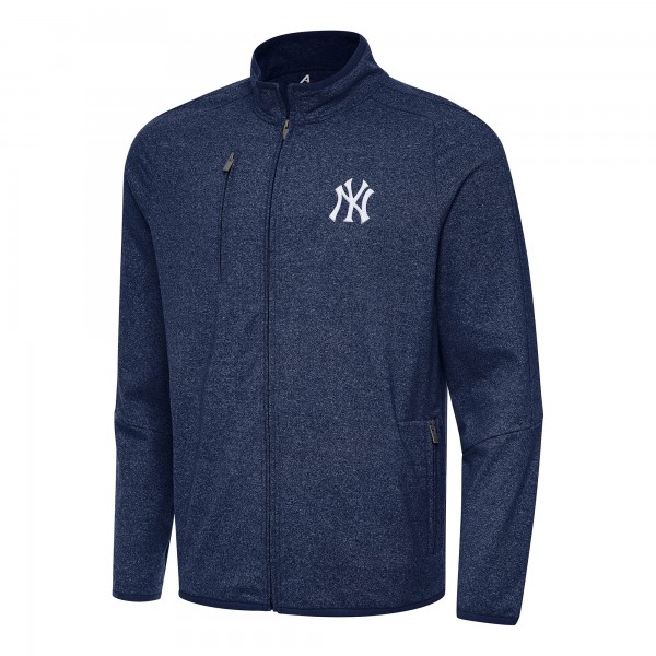 New York Yankees Antigua Heather Navy Hold-Up Tri-Blend Full-Zip Jacket
