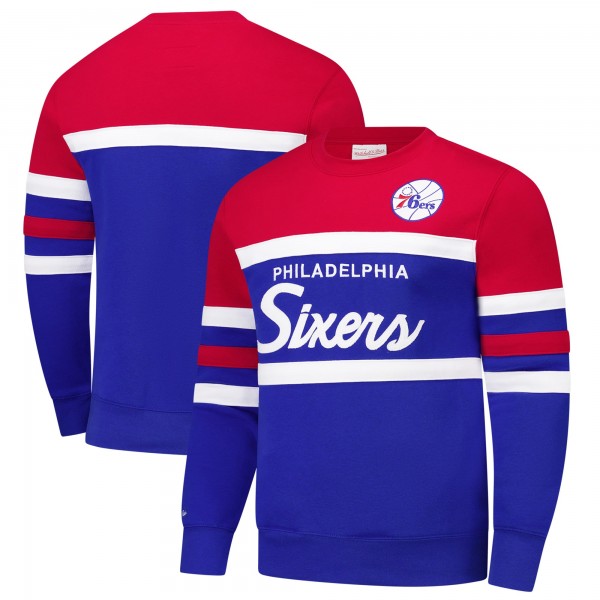 Philadelphia 76ers Mitchell & Ness Royal/Red Hardwood Classics Vintage Logo Head Coach Pullover Sweatshirt