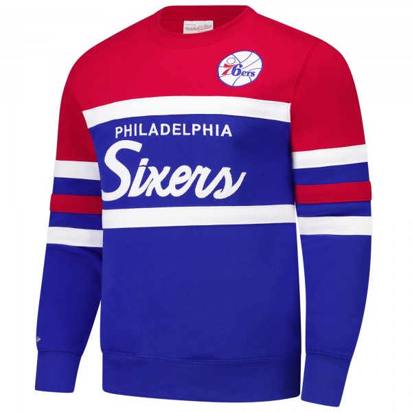 Philadelphia 76ers Mitchell & Ness Royal/Red Hardwood Classics Vintage Logo Head Coach Pullover Sweatshirt