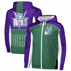 Milwaukee Bucks Mitchell & Ness Green/Purple Hardwood Classics Big Shot Premium Full-Zip Windbreaker Jacket