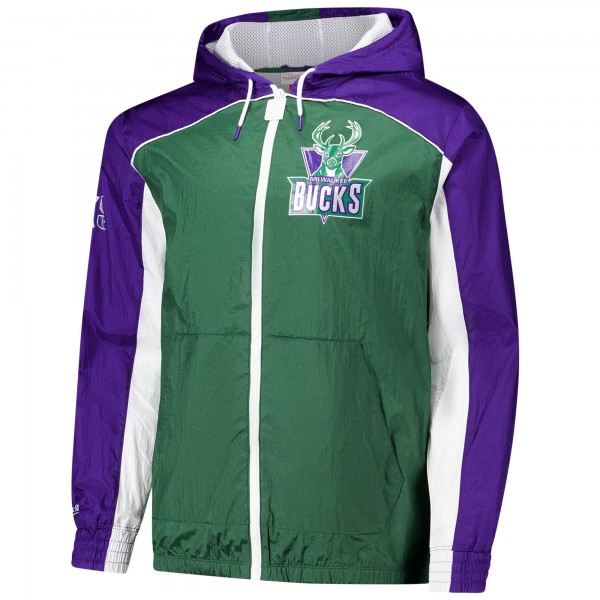 Milwaukee Bucks Mitchell & Ness Green/Purple Hardwood Classics Big Shot Premium Full-Zip Windbreaker Jacket