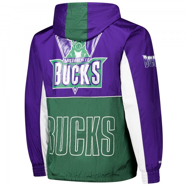 Milwaukee Bucks Mitchell & Ness Green/Purple Hardwood Classics Big Shot Premium Full-Zip Windbreaker Jacket