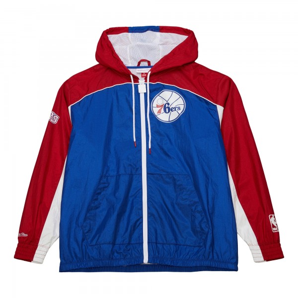 Philadelphia 76ers Mitchell & Ness Royal/Red Hardwood Classics Big Shot Premium Full-Zip Windbreaker Jacket