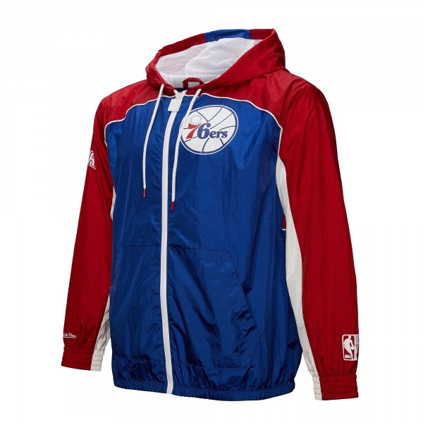 Philadelphia 76ers Mitchell & Ness Royal/Red Hardwood Classics Big Shot Premium Full-Zip Windbreaker Jacket