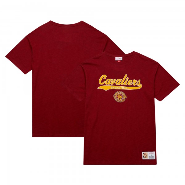 Cleveland Cavaliers Mitchell & Ness Wine Hardwood Classics Felt Applique Slub T-Shirt