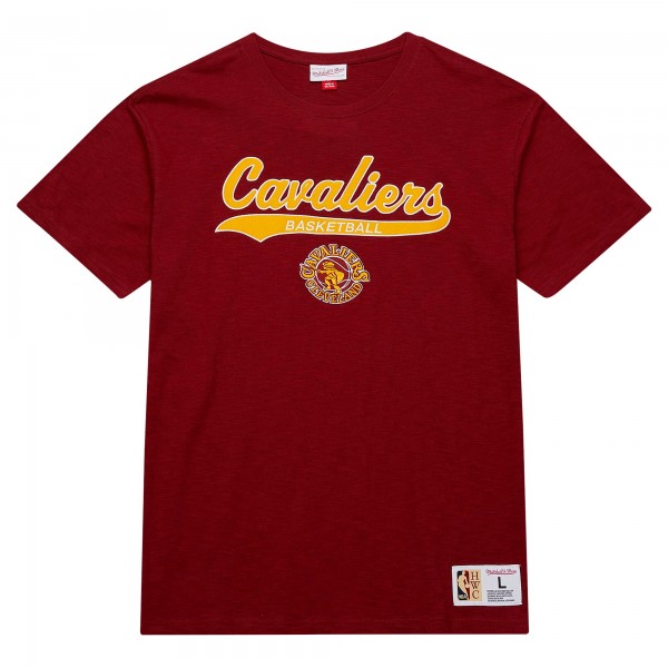 Cleveland Cavaliers Mitchell & Ness Wine Hardwood Classics Felt Applique Slub T-Shirt