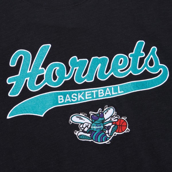Футболка Charlotte Hornets Mitchell & Ness Hardwood Classics Felt Applique Slub - Black
