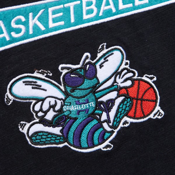 Футболка Charlotte Hornets Mitchell & Ness Hardwood Classics Felt Applique Slub - Black