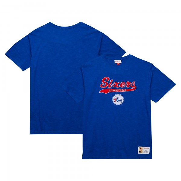 Philadelphia 76ers Mitchell & Ness Royal Hardwood Classics Felt Applique Slub T-Shirt