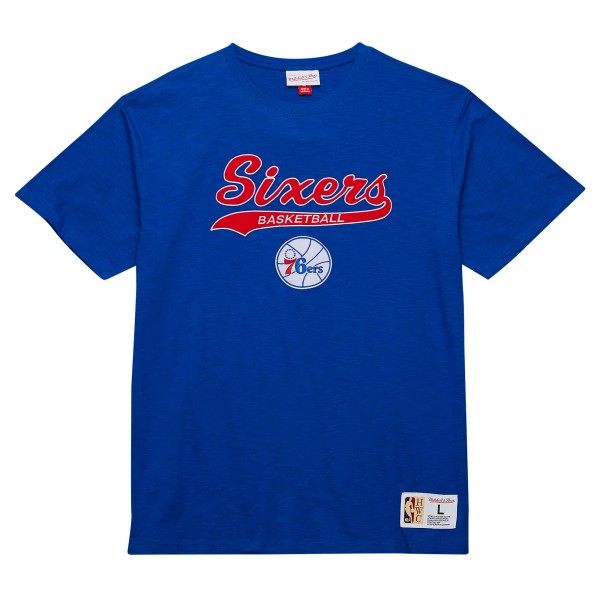 Philadelphia 76ers Mitchell & Ness Royal Hardwood Classics Felt Applique Slub T-Shirt