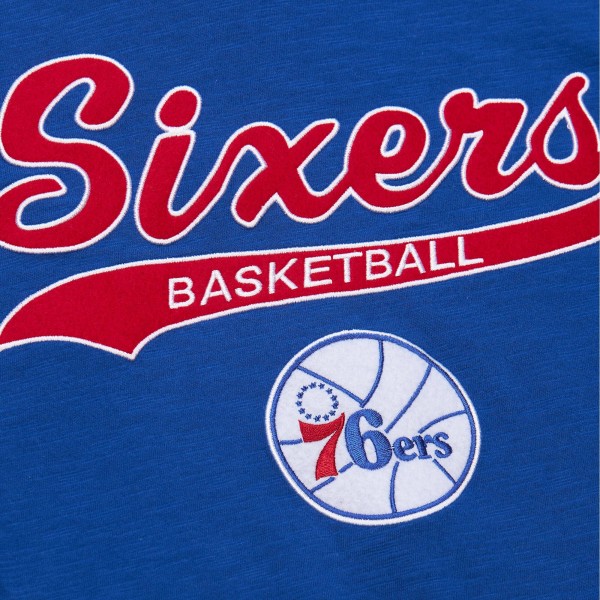 Philadelphia 76ers Mitchell & Ness Royal Hardwood Classics Felt Applique Slub T-Shirt