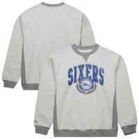 Philadelphia 76ers Mitchell & Ness Heather Gray Vintage Logo Pullover Sweatshirt