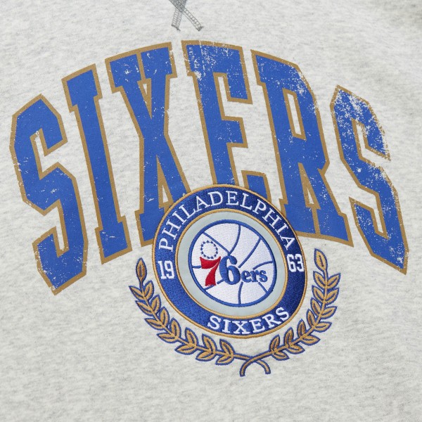 Philadelphia 76ers Mitchell & Ness Heather Gray Vintage Logo Pullover Sweatshirt