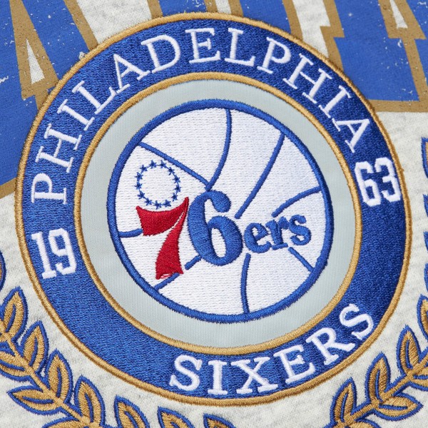 Philadelphia 76ers Mitchell & Ness Heather Gray Vintage Logo Pullover Sweatshirt