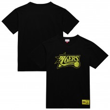 Philadelphia 76ers Mitchell & Ness Black Hardwood Classics Neon Nights Premium T-Shirt