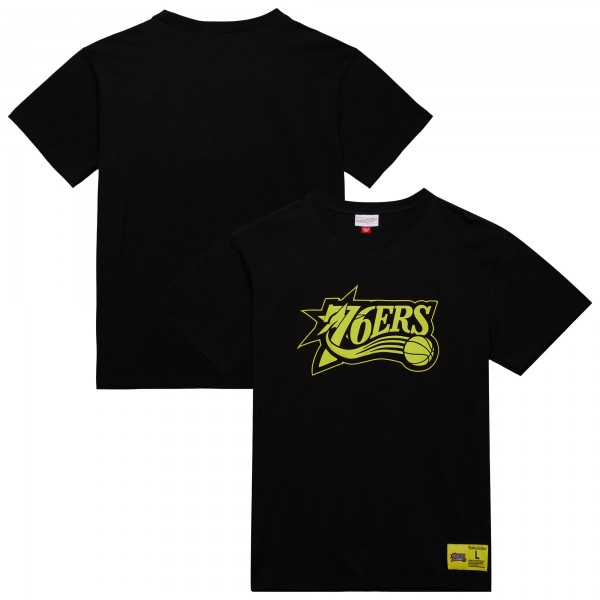 Philadelphia 76ers Mitchell & Ness Black Hardwood Classics Neon Nights Premium T-Shirt