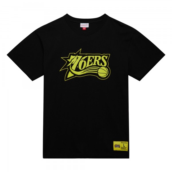Philadelphia 76ers Mitchell & Ness Black Hardwood Classics Neon Nights Premium T-Shirt