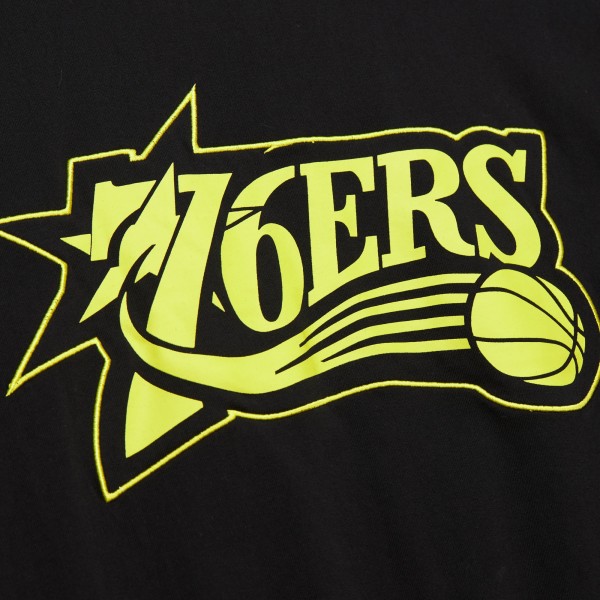 Philadelphia 76ers Mitchell & Ness Black Hardwood Classics Neon Nights Premium T-Shirt