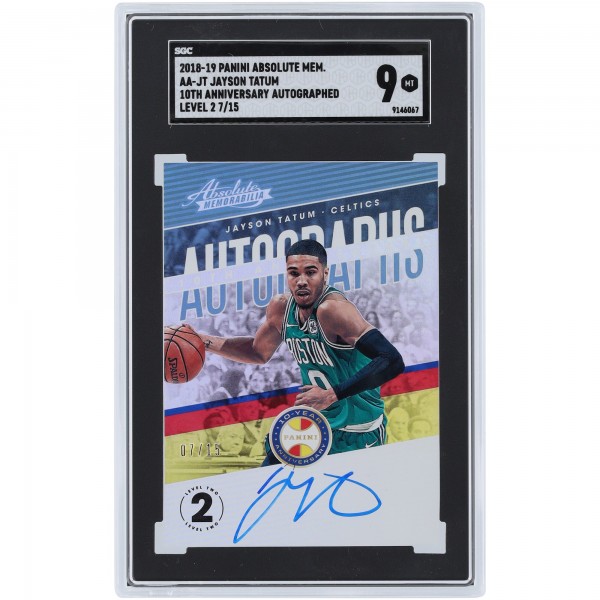 Jayson Tatum Boston Celtics Autographed 2018-19 Panini Absolute Memorabilia Level 2 #AA-JT #7/15 SGC Authenticated 9 Card