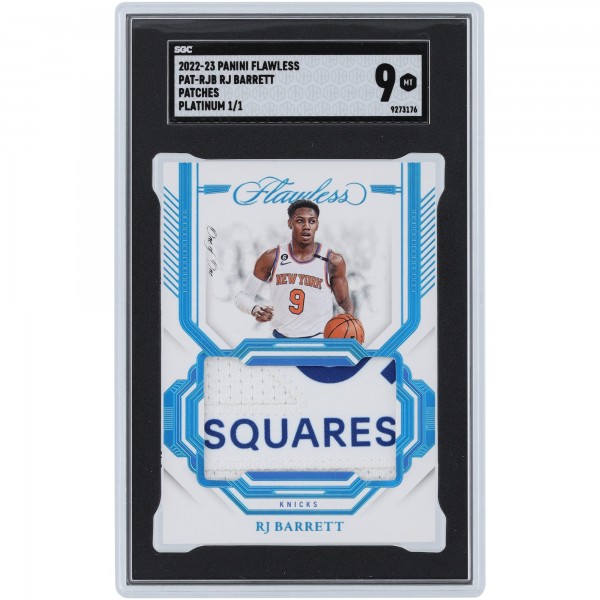 RJ Barrett New York Knicks 2022-23 Panini Flawless Platinum Logo Relic #PAT-RJB #1/1 SGC Authenticated 9 Card