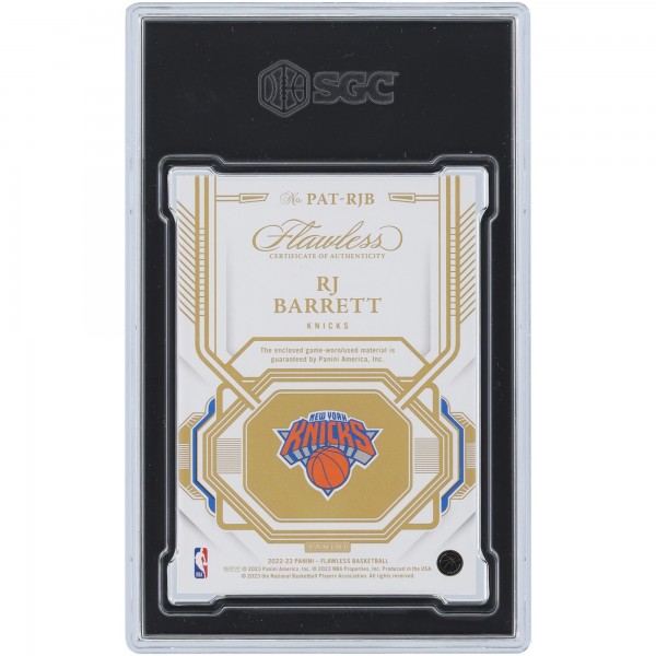 RJ Barrett New York Knicks 2022-23 Panini Flawless Platinum Logo Relic #PAT-RJB #1/1 SGC Authenticated 9 Card