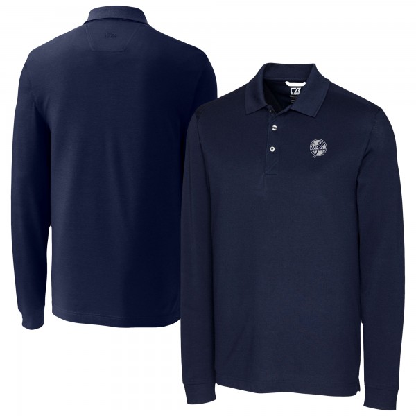 New York Yankees Cutter & Buck Navy Advantage DryTec Tri-Blend Long Sleeve Polo