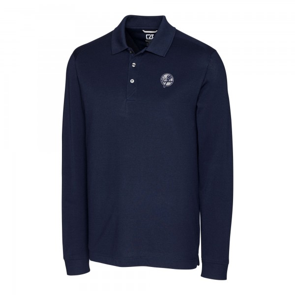 New York Yankees Cutter & Buck Navy Advantage DryTec Tri-Blend Long Sleeve Polo