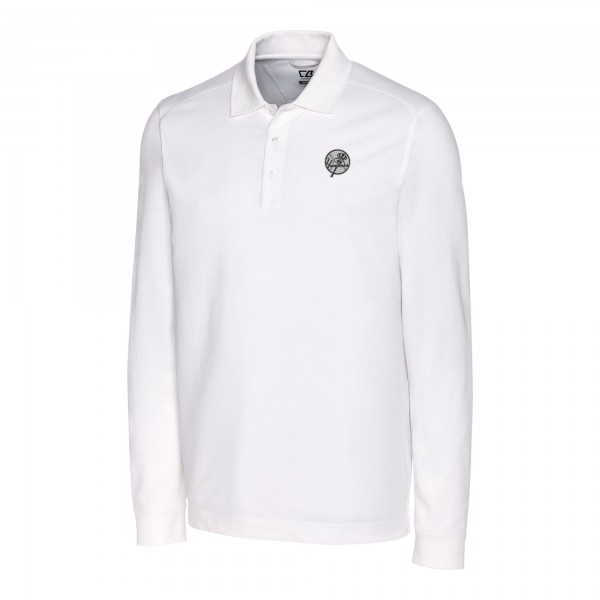 New York Yankees Cutter & Buck White Advantage DryTec Tri-Blend Long Sleeve Polo