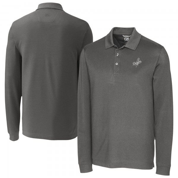 Los Angeles Dodgers Cutter & Buck Gray Advantage DryTec Tri-Blend Long Sleeve Polo