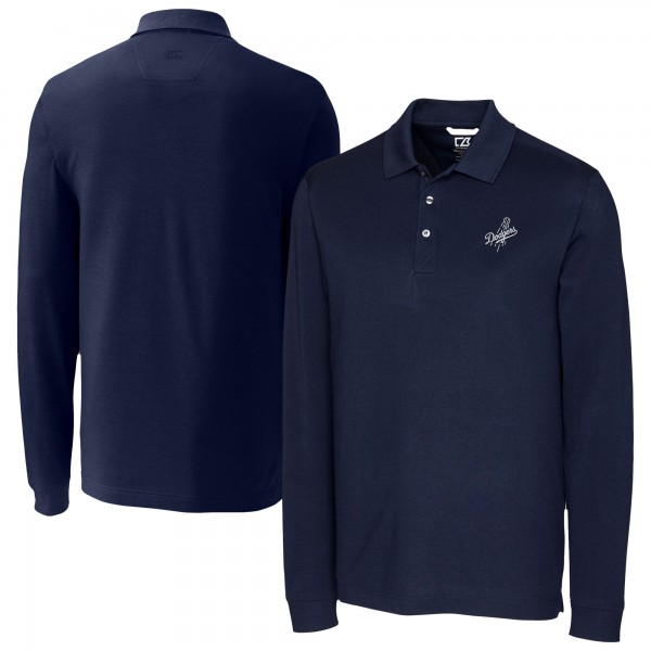 Los Angeles Dodgers Cutter & Buck Navy Advantage DryTec Tri-Blend Long Sleeve Polo