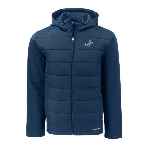 Los Angeles Dodgers Cutter & Buck Navy Evoke Hybrid Eco Softshell Recycled Full-Zip Hooded Jacket