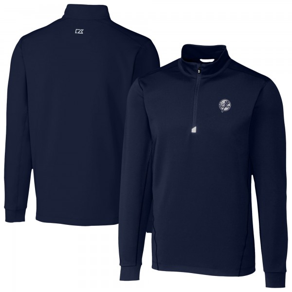 New York Yankees Cutter & Buck Navy Traverse Eco Tri-Blend DryTec Quarter-Zip Jacket