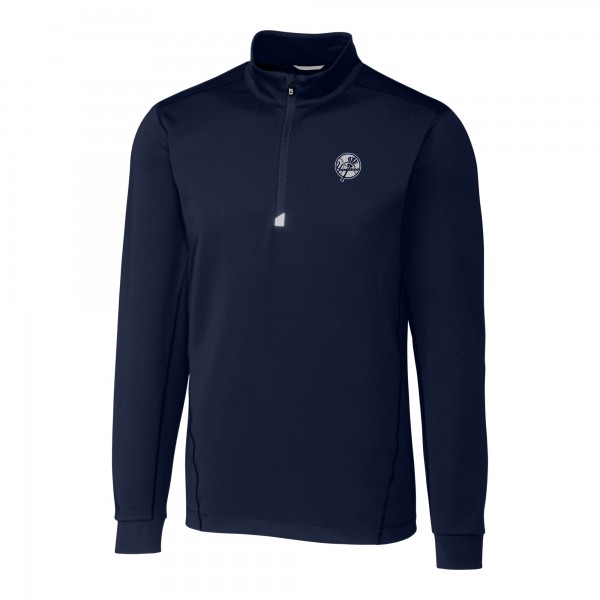 New York Yankees Cutter & Buck Navy Traverse Eco Tri-Blend DryTec Quarter-Zip Jacket