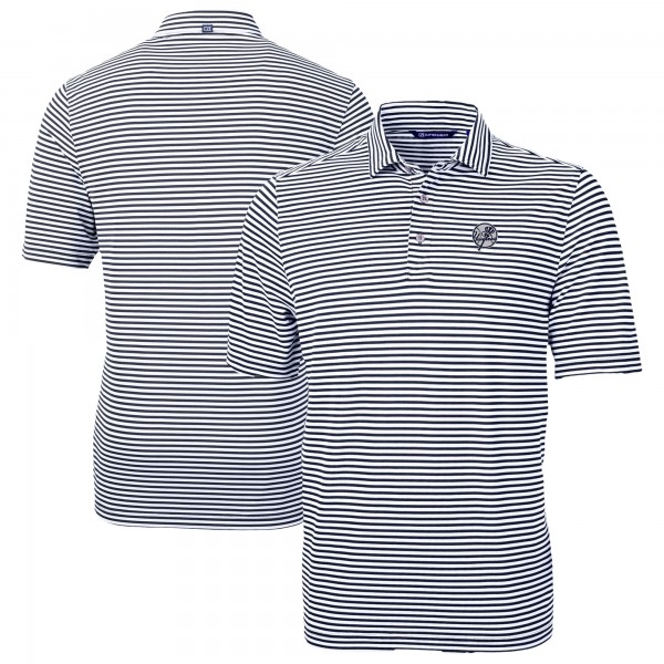 New York Yankees Cutter & Buck Navy Virtue Eco Pique Stripe Recycled Polo