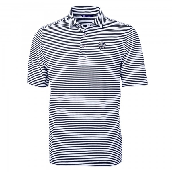 New York Yankees Cutter & Buck Navy Virtue Eco Pique Stripe Recycled Polo