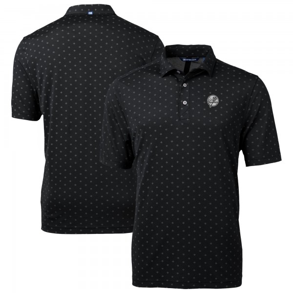 New York Yankees Cutter & Buck Black Virtue Eco Pique Tile Print Recycled Polo